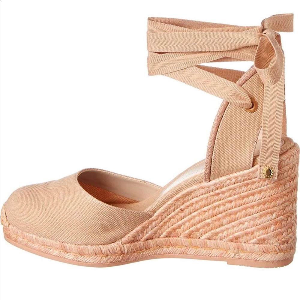 Stuart Weitzman Marguerita Canvas Wedge Sandals, 8.5